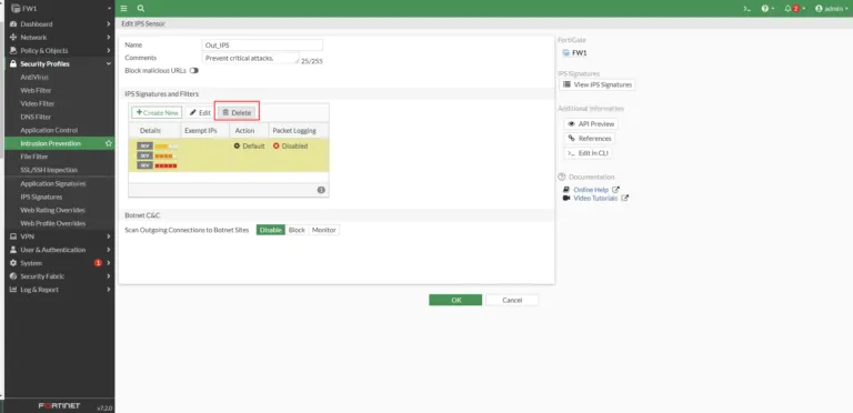 <strong>FortiGate Block Malicious URLs using IPS</strong> 20 delete existing signatures